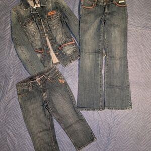 Harley-Davidson Denim Jacket and Jeans Set - Blue and Orange